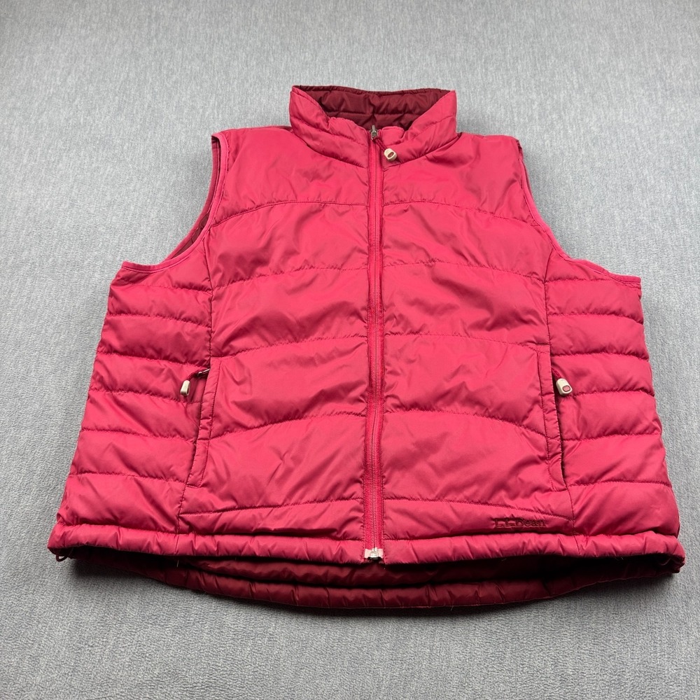 Vintage LL Bean Vest Womens 2X Plus Red Reversible Puffer Goose Down Full Zip